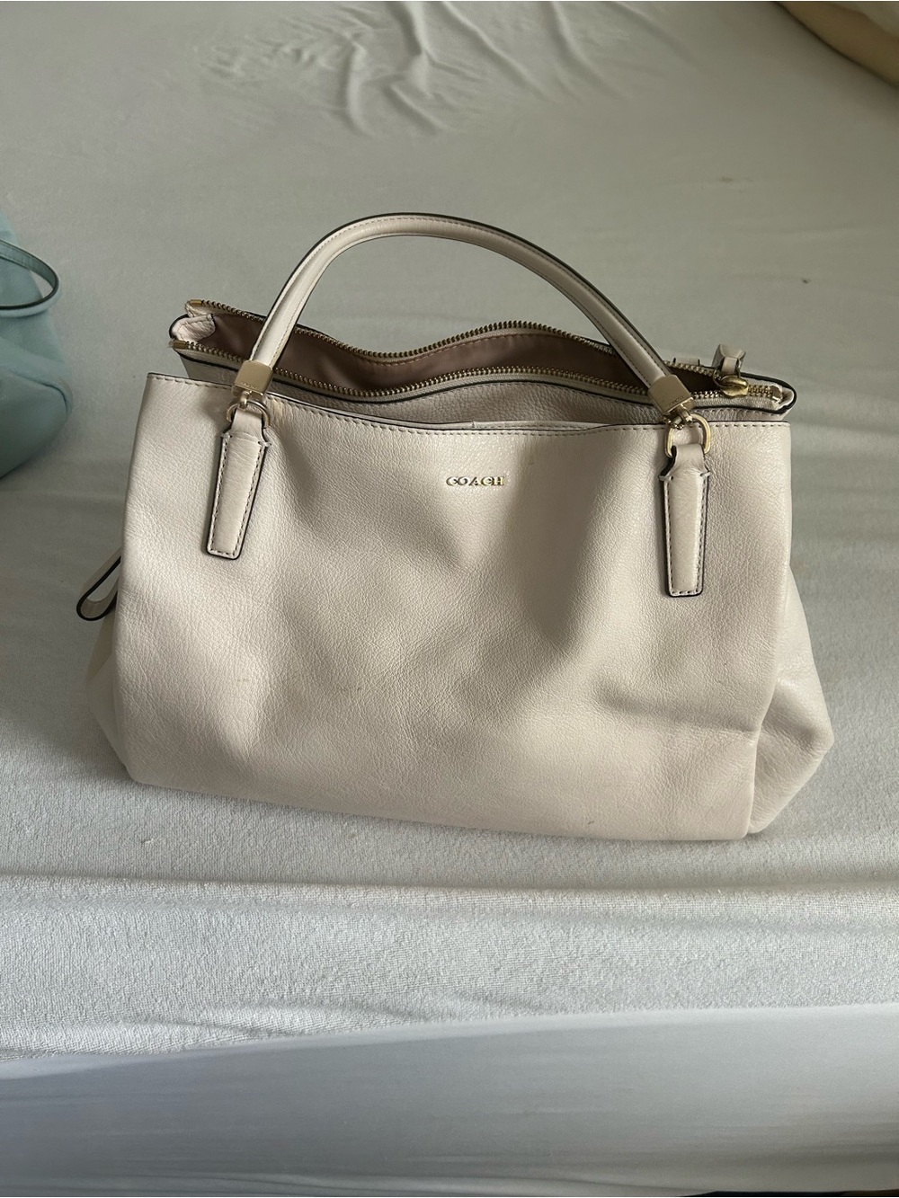 Coach Pebbled Leather Satchel in Light Cream with Gold Hardware